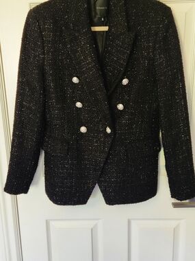 Dynamite Paloma Shiny Black Metallic Tweed Blazer M